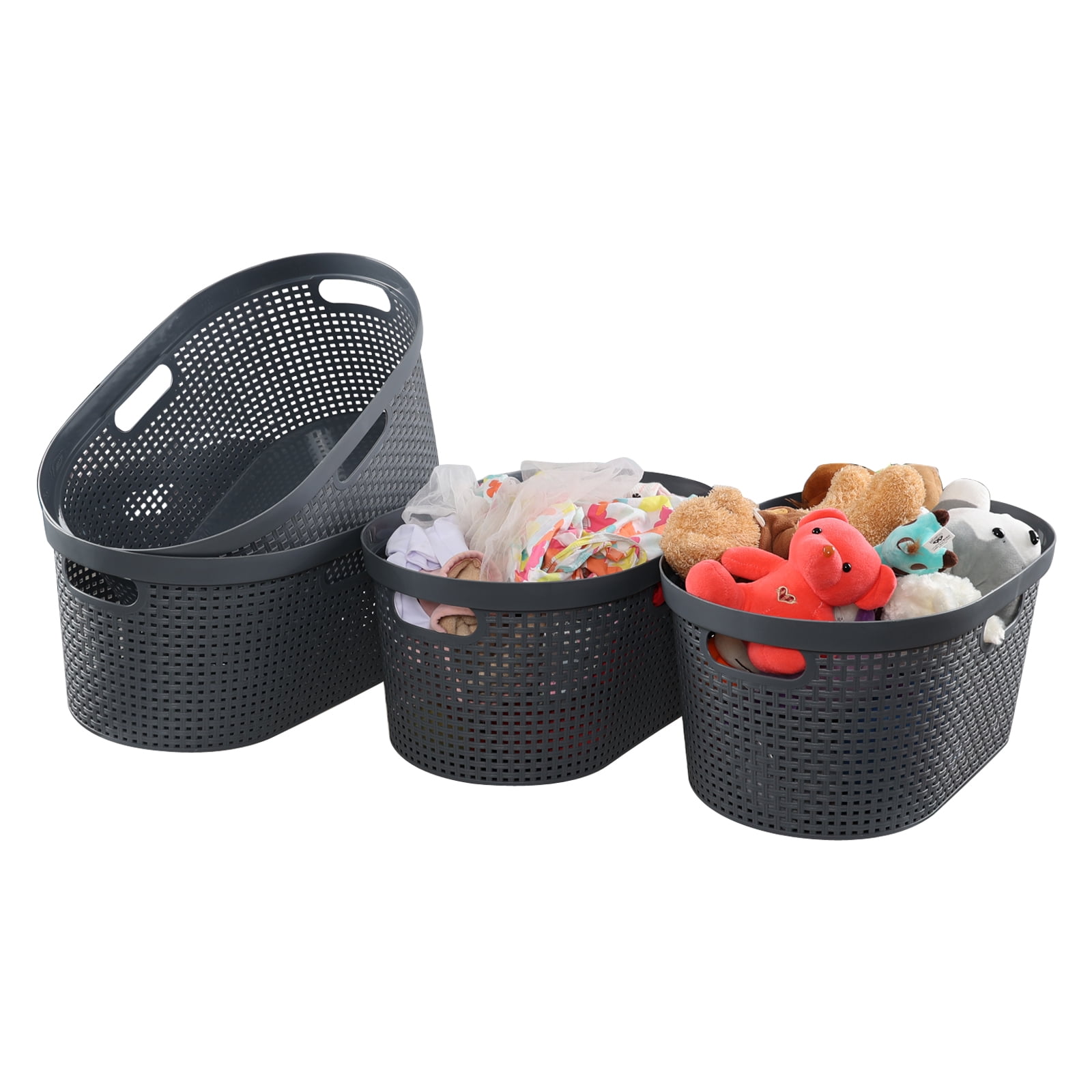 Saedy 40 L Plastic Laundry Storage Basket, 4-Pack Large Laundry Hamper, Gray