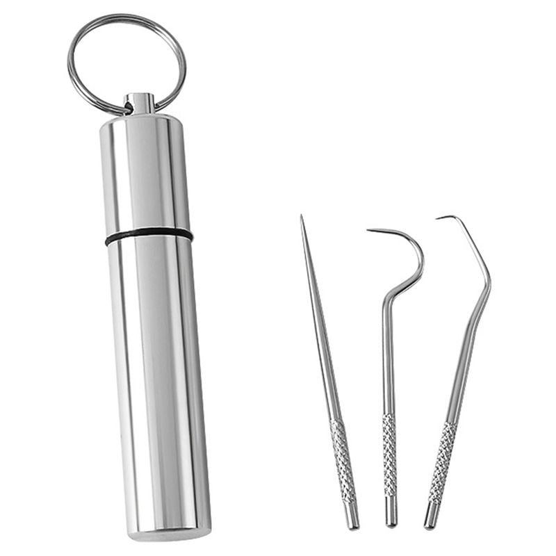 EDC Titanium Toothpick Keychain Camping Portable Pocket Tool W/ Holder Metal Set 