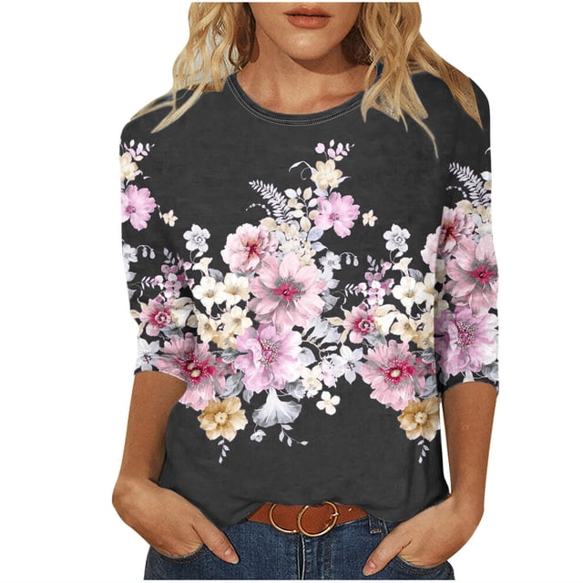 Blusas de Manga Corta para las Mujeres Pascua Impresa Suelta de Tres Cuartos de Manga Superior, Blusas para las Mujeres Casual