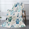 thumbnail image 2 of Blue Plaid Paw Prints Pattern Flannel Throw Blankets for Couch Bed 50"x40", 2 of 5