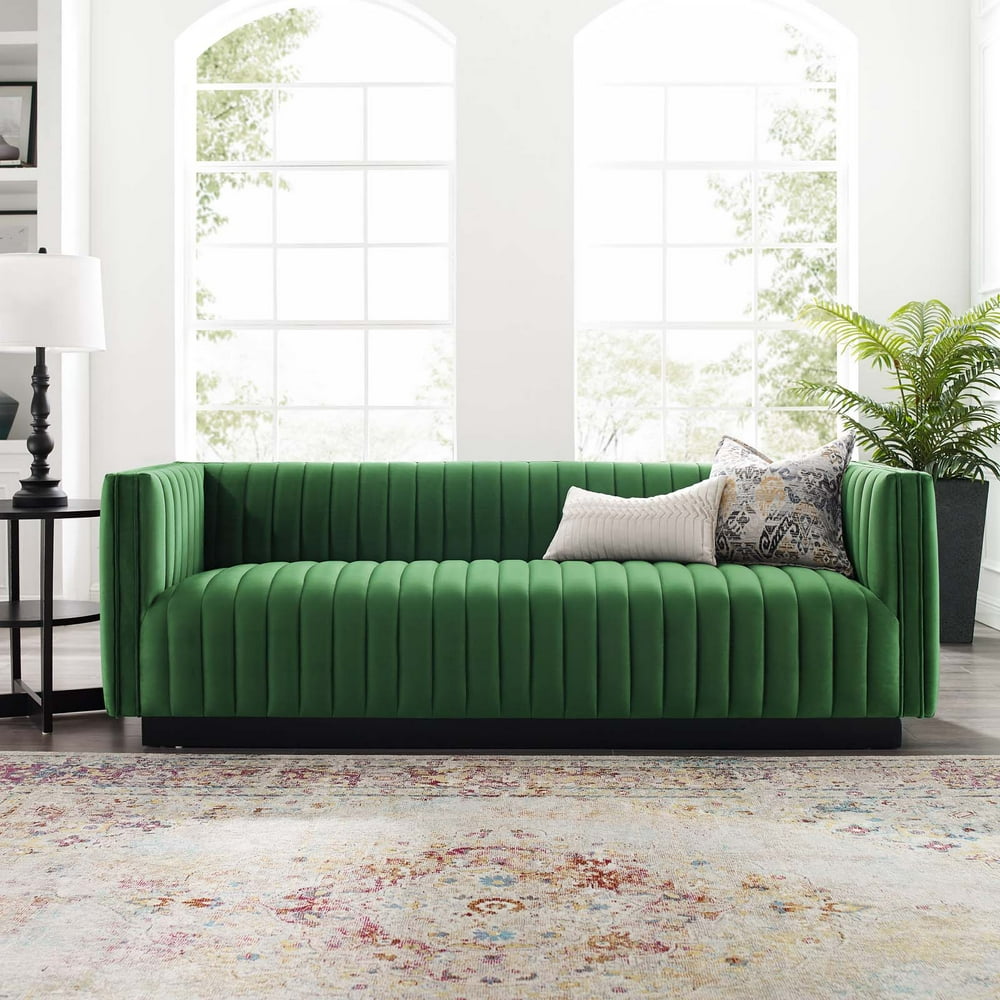 Modway Conjure Channel Tufted Velvet Sofa in Emerald