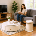 thumbnail image 4 of Homy Casa Modern Round Coffee Table Set, with Rotating Top Drawers and Glass Side Table, for Living Room, 4 of 8