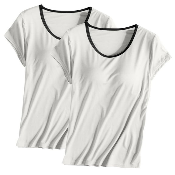 tarylea Womens Pajama Tops Short Sleeve Scoop Neck Built in Bra Color Blocked T-Shirts Casual Comfy Summer Lounge Tops