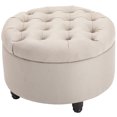 thumbnail image 2 of HOMCOM Round Linen-touch Fabric Storage Footstool Ottoman Button Tufted Footrest with Removable Lid, Beige, 2 of 9