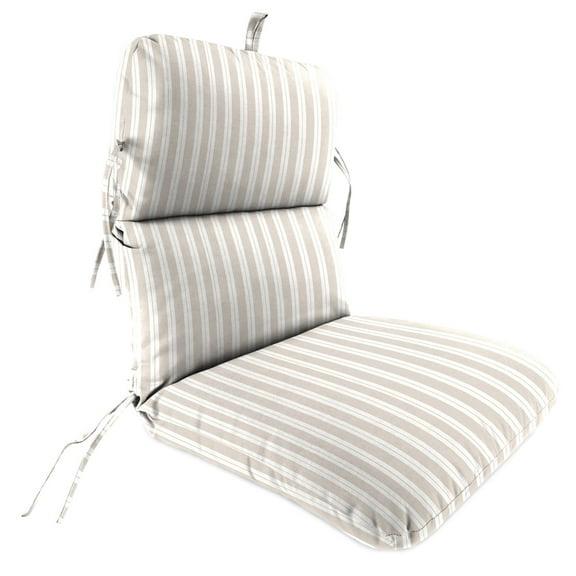 Jordan Manufacturing 45" x 22" Swain Sand and White Stripe Rectangular Outdoor Chair Cushion with Ties and Hanger Loop