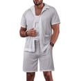 thumbnail image 2 of Men's Mesh See Through Shirts Hollow Out Mid Set 2 Piece Shirt Shorts Outfit for Casual Light Gray XL, 2 of 8