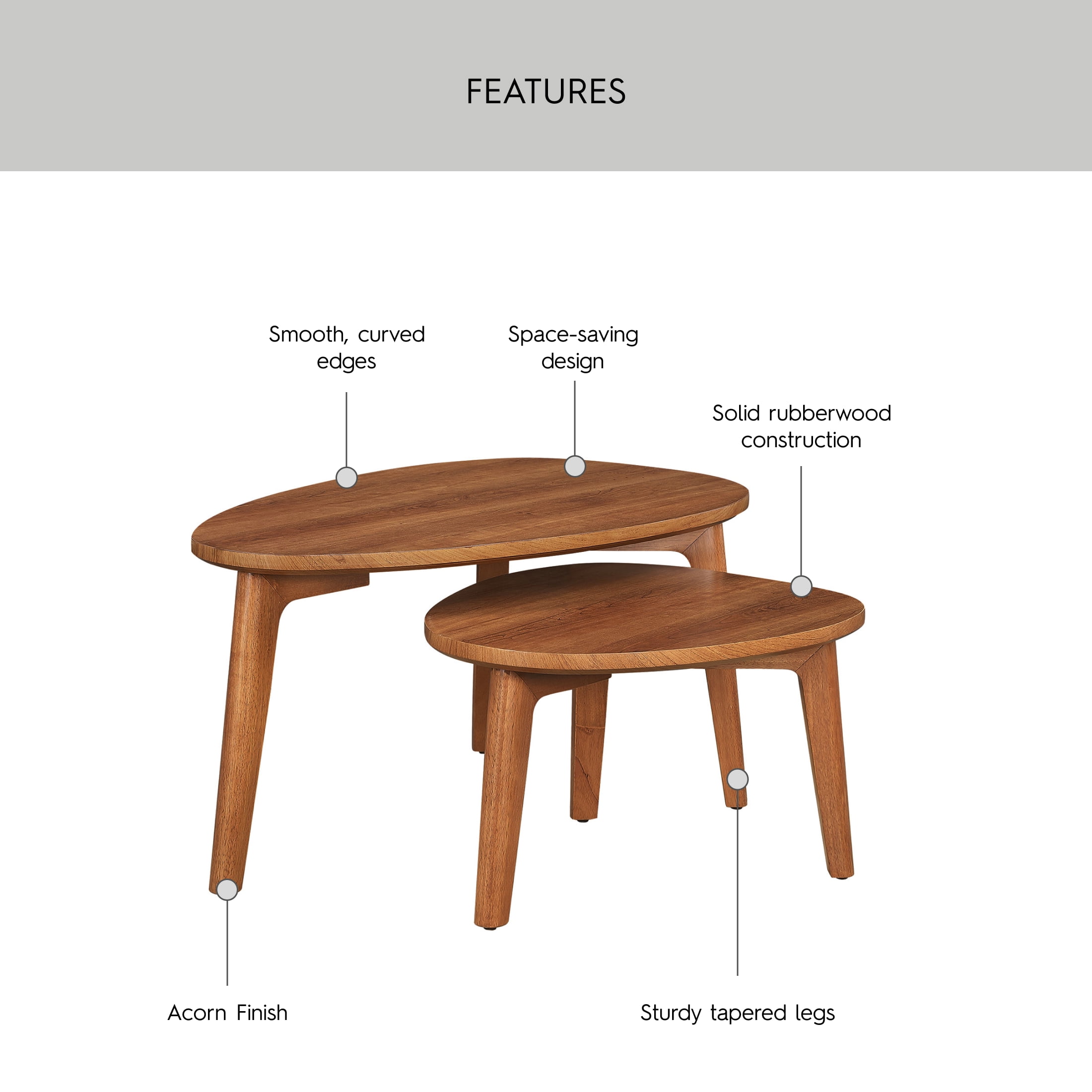 Better Homes & Gardens Greyson Nesting Tables, Acorn Finish, Set of 2