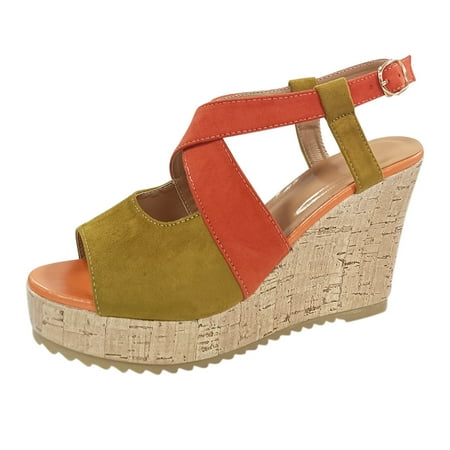 

Women s Sandals Fashion Solid Wedges Buckle Roman Sandal Orange 37