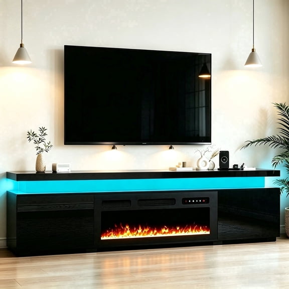 87.4" Fireplace TV Stand for TVs up to 75 Inches, 40-Inch ELectric Fireplace with Remote, with LED Lights and Power Outlet,Media Console Table for Living Room