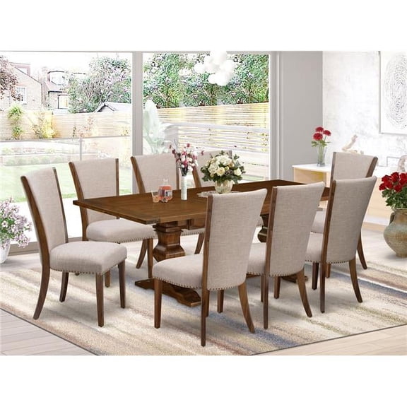 9 Piece Lassale Kitchen Table Set - Antique Walnut & Light Tan