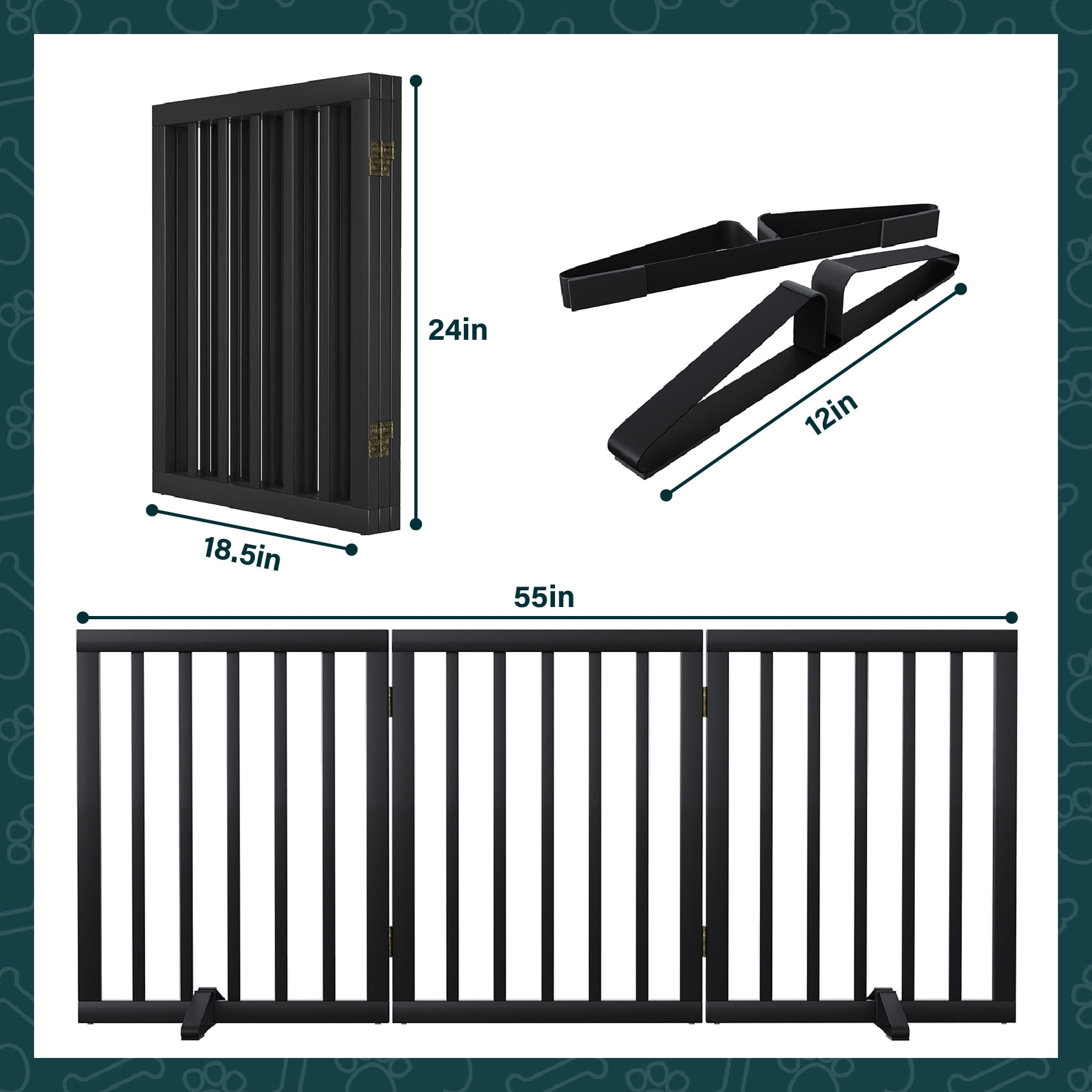 Algherohein Dog Gate for Inside,Bamboo Freestanding Pet Gate for Doorways,Indoor, 24" Black