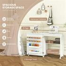 Kepooman Office Desks,Sewing Tables,Folding Sewing Table with Storage Shelf and 5 Lockable Wheel-White