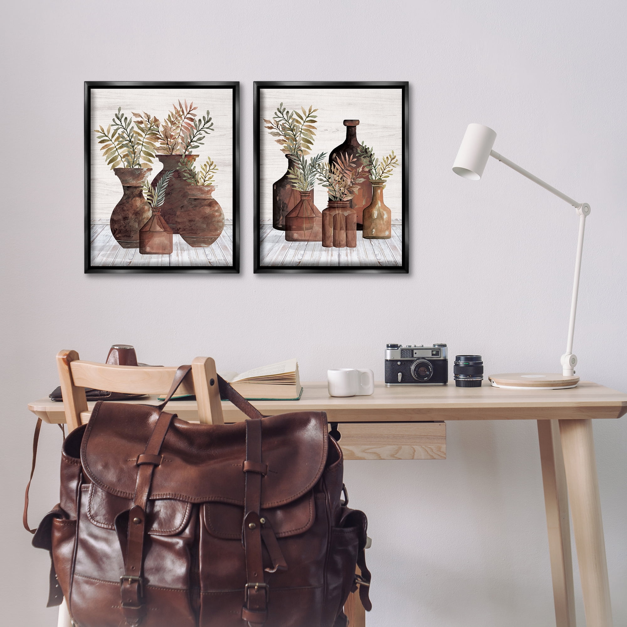 Stupell Industries Rustic Jars of Flowers Floral & Botanical Painting Black Floater Framed Canvas Art Print Wall Art, 17 x 21, Set of 2
