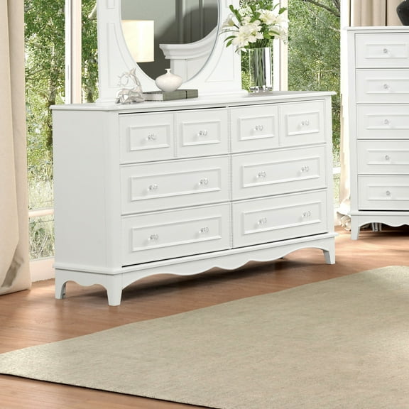 Furniture of America Marston Traditional 6-Drawer Solid Wood Bedroom Double Dresser, White