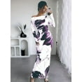 thumbnail image 5 of Women'S Bodycon Maxi Dress Fall Spring Fashion Long Sleeve Floral Print Tight Fitted Party Club Ruched Dresses Purple S, 5 of 7