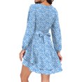 thumbnail image 7 of Aiyino Women's Dress Deep V-Neck Long Sleeve Waist Tie Ruffle Mini Swing Skater Dresses,Floral Blue, 7 of 7