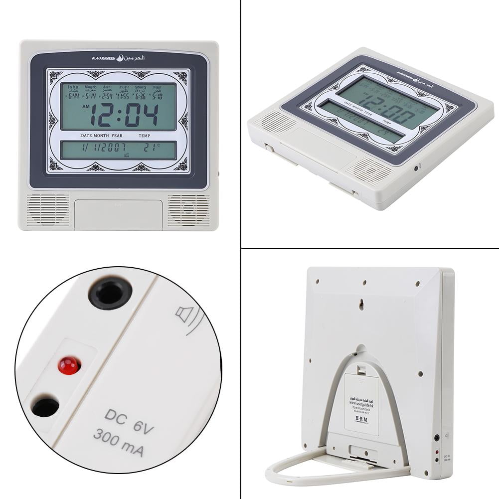 Elysia Muslim Prayer Clock – Azan/Athan Table Clock With 1500 City Prayer Times, Qibla Direction, Hijri Calendar, Volume Control