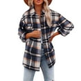 thumbnail image 2 of Tuphregyow Coat for Women Trendy Blazer Lapel Puffer Shacket Jacket Trench Long Sleeve Lounge Boyfriend Buttons Loose Winter Warm Overwear Plaid Tartan Coats Blue L, 2 of 7