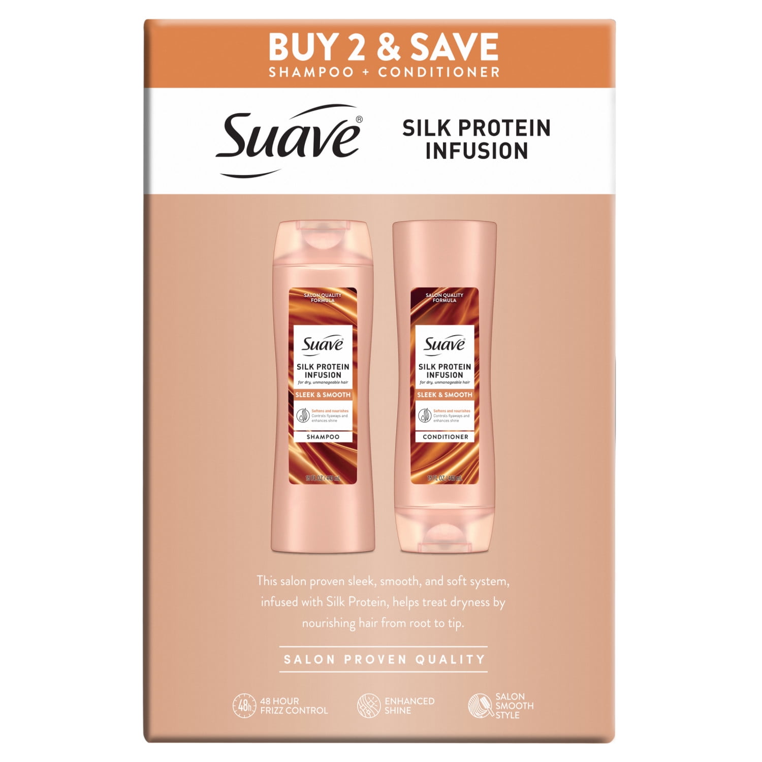 Suave Silk Protein Infusion Smooth & Sleek Shampoo & Conditioner Value Pack, 2 x 15 FL OZ