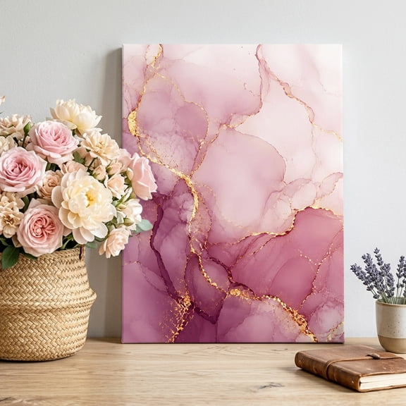 Canvas Wall Art Pink Gold Marble Canvas Art Print Abstract Gradient Stone Crack Texture Modern Pictures Wall Decor for Living Room Bedroom Artwork Decorations Stretched Framed Ready to Hang 11"x14"
