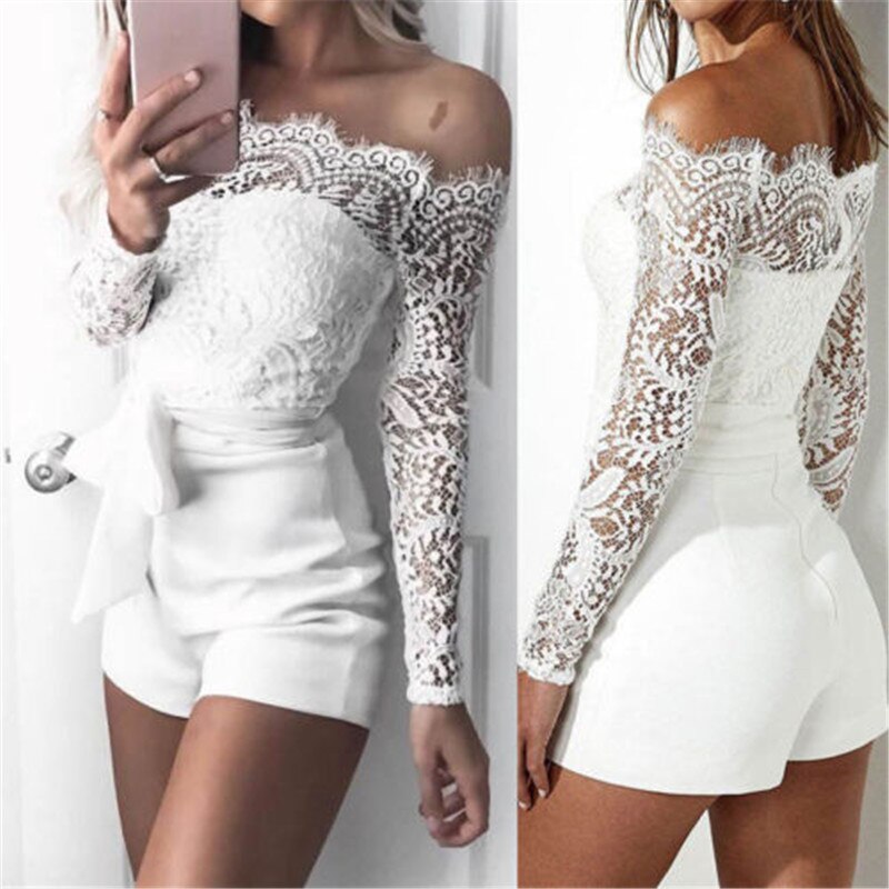 Women Sexy Off Shoulder Lace White 