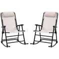 thumbnail image 1 of Outsunny 2pc Patio Foldable Rocking Chair Set w/ Breathable Mesh Seat & Backrest, Padded Headrest for Park, Backyard, Garden, Cream White, 1 of 9