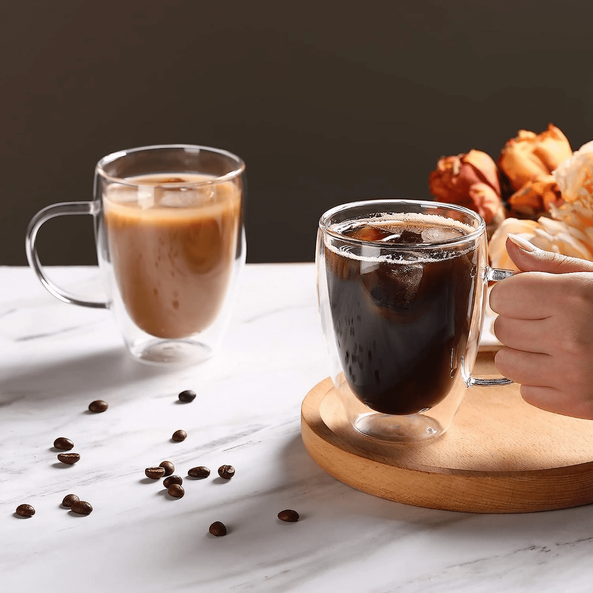 Insulated Layer Coffee Cups, Clear Borosilicate Glass Mugs -15oz 2pcs Gift for Cappuccino,Tea,Latte,Espresso,Hot Beverage,Cold Drinks