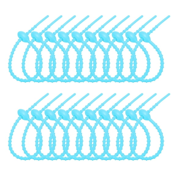Uxcell 8 Inch Silicone Cable Ties, 20pcs Rubber Reusable Twist Zip Ties Organizer for Home Office Kitchen Food bags Wires Adjustable Bag Clip, Lake Blue