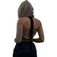 thumbnail image 3 of HLSOHJP Women's One Shoulder Cropped Hoodies Sleeveless Cut Out Turtleneck High Neck See Through Tank Top Tshirt, 3 of 6
