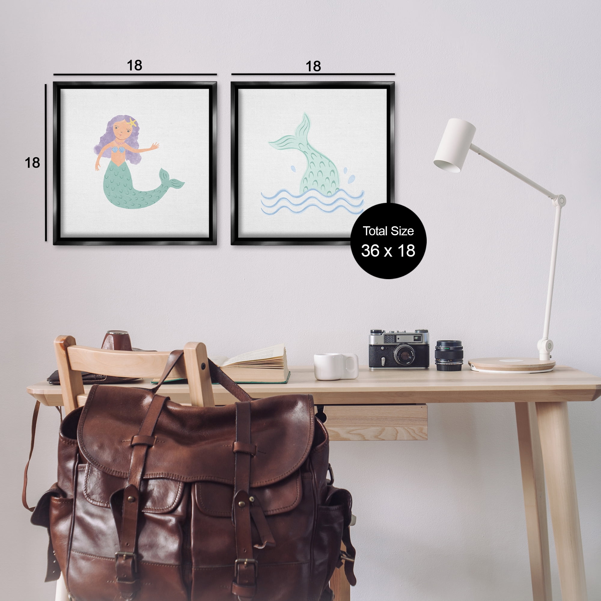 Stupell Industries Ocean Mermaid Splash Fantasy & Sci-Fi Painting Black Floater Framed Canvas Art Print Wall Art, 18 x 18, Set of 2
