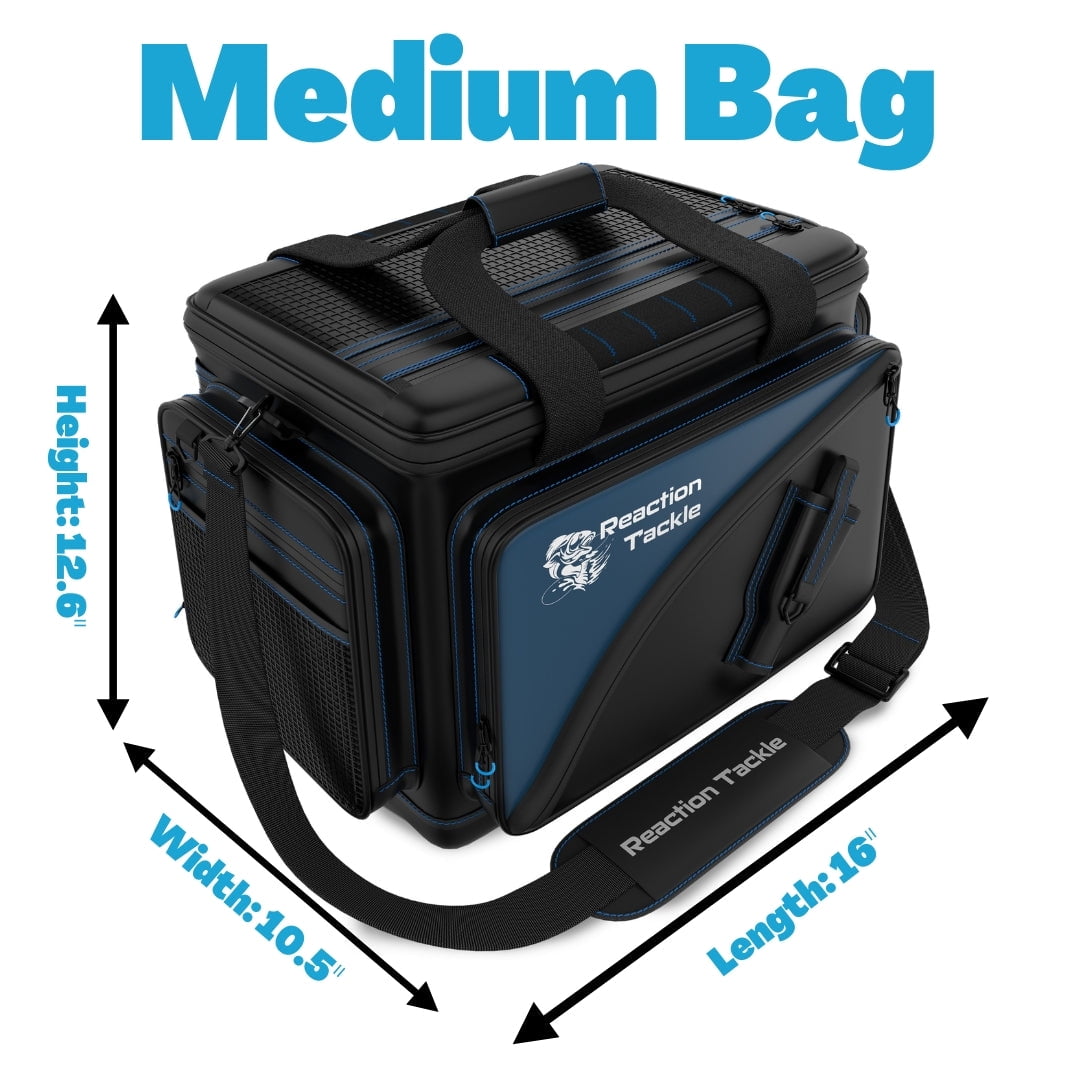 Reaction Tackle Fishing Tackle Bag – Salt Water Resistant Tackle Box Bag, 1000D PVC Waterproof Material, Durable Liner, Removable Dividers, for 3600 Trays, Medium Bag