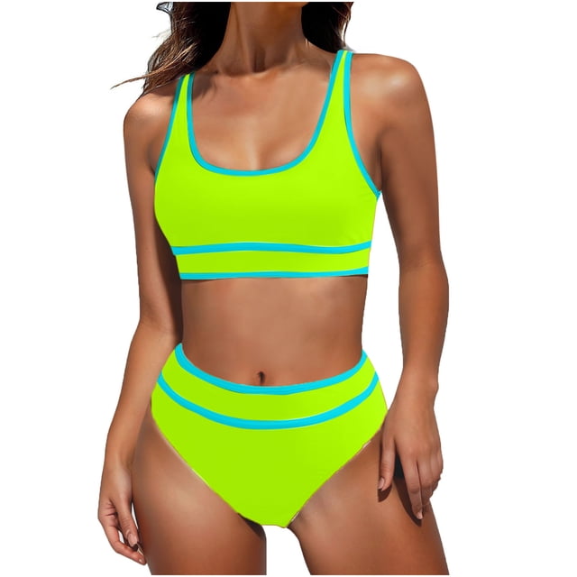 FAIWAD Womens 2 Piece Swimsuits Sports Color Block Bikini Sets Removable Bra Pad Full Coverage Bathing Suits for Girls
