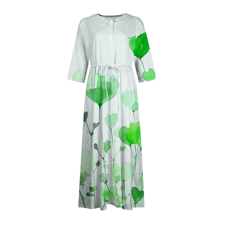Clodeeu Womens Plus Size Floral Print 3/4 Sleeve Collared Dress with Belt, A Line Swing Dress Green,Womens Plus XL, Women's Clodeeu Womens Plus Size Floral Print 3/4 Sleeve Collared Dress with Belt, A Line Swing Dress Green,Womens Plus XL, Women's