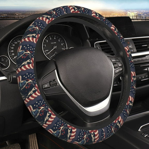 Yiaed Patriotic Bulldog Art Steering Wheel Cover,Universal 15 Inch Anti Slip Steering Wheel Protector Car Accessories Interior for Auto Truck SUV