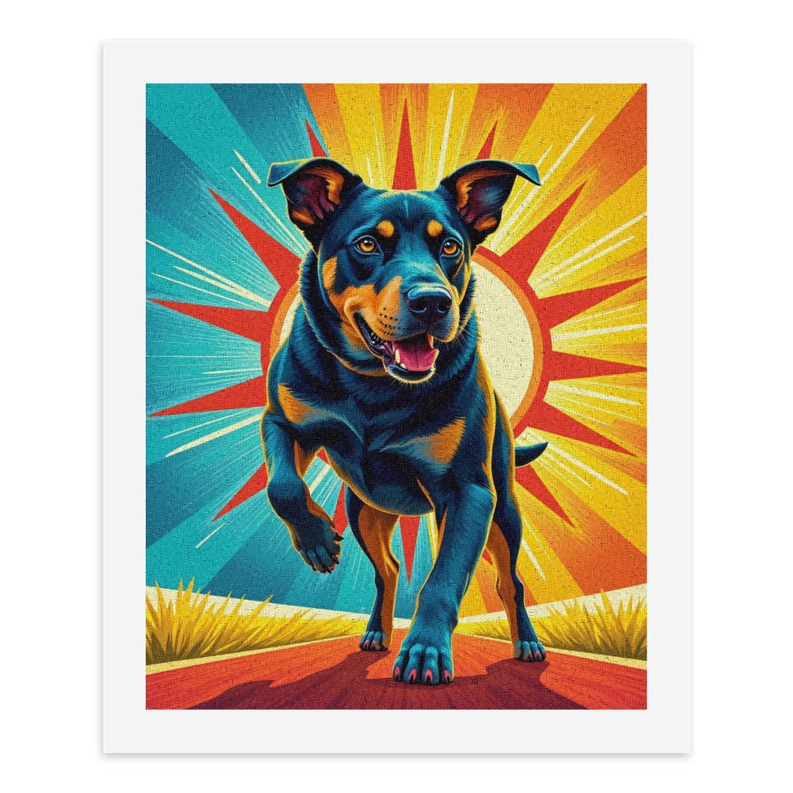 Paint By Numbers Kit for Adults Beginner - DIY Bright Energetic Dog Sunburst Art Canvas Painting Kits for Adults, Frameless Paint By Number for Adults for Home Wall Decor 16x20 Inch