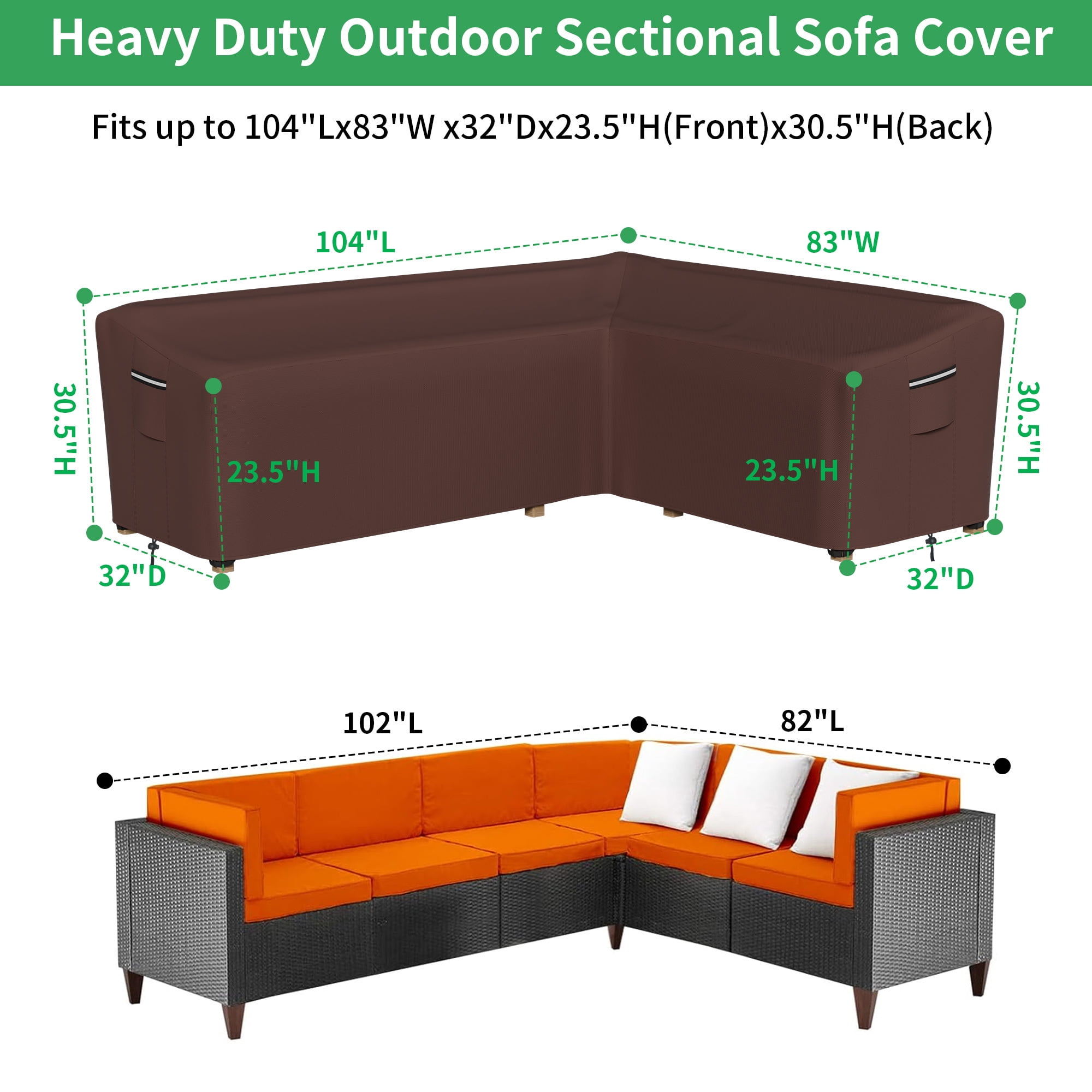 STARTWO Thickened 600D Heavy Duty L-Shaped Patio Furniture Cover Outdoor Waterproof Sectional Sofa Cover