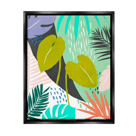 Stupell Industries Tropical Leaf Pattern Botanical & Floral Painting Black Floater Framed Canvas Art Print Wall Art, 17 x 21