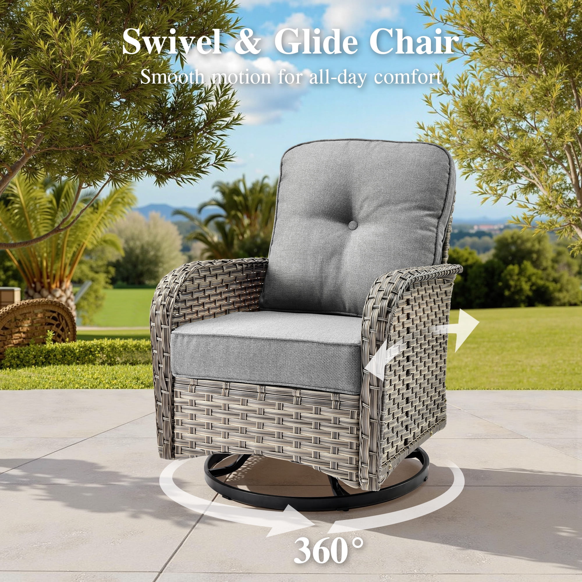 Ovios 3 Pieces Patio Furniture Set 2 Swivel Rocking Chairs Wicker Glider Chairs with Side Table for Backyard or Balcony