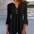 thumbnail image 2 of CFLVAEK Womens Pleated Shirts Casual V Neck Blouses Elegant Flared 3/4 Sleeve Tunic Tops Solid Color Summer Fall Going Out T Shirts Black XXL, 2 of 6