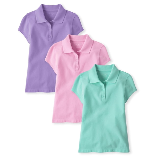 Polo The Children's Place para niñas, paquete de 3 unidades, color rosa y morado