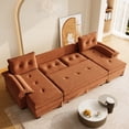 thumbnail image 3 of 109.5 Inch U-Shaped Sleeper Sofa with Pull Out Bed, 2-in-1 Convertible Sectional Couch with USB Ports and Removable Armrests for Living Room, Apartment, Orange, 3 of 9