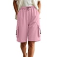 thumbnail image 2 of Cagogo Women Plus Size Cargo Elastic Waist Bermuda Pants with Pockets Casual Loose Fit Vacation Shorts Summer Travel Beachwear, Pink S, 2 of 6