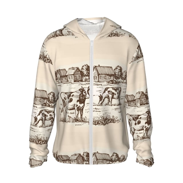 Balery Cows On The Farm Sudadera ligera de manga larga con capucha y protección solar UPF 50+ para hombre y mujer, ideal para pesca y running-3X-Large