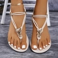 thumbnail image 2 of KEGIRLOM Women's Versatile Buckle Strap Beaded Flops Plus Size Shoes Spring/Summer Style Trendy Comfortable Flat Decorative Outdoor Beach Sandals Beige 8.5, 2 of 6