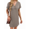 thumbnail image 2 of Robe T-Shirt Décontractée pour Femme à Col en V Mini Robes d'Été à Boutons à Manches Courtes Marron G, 2 of 10