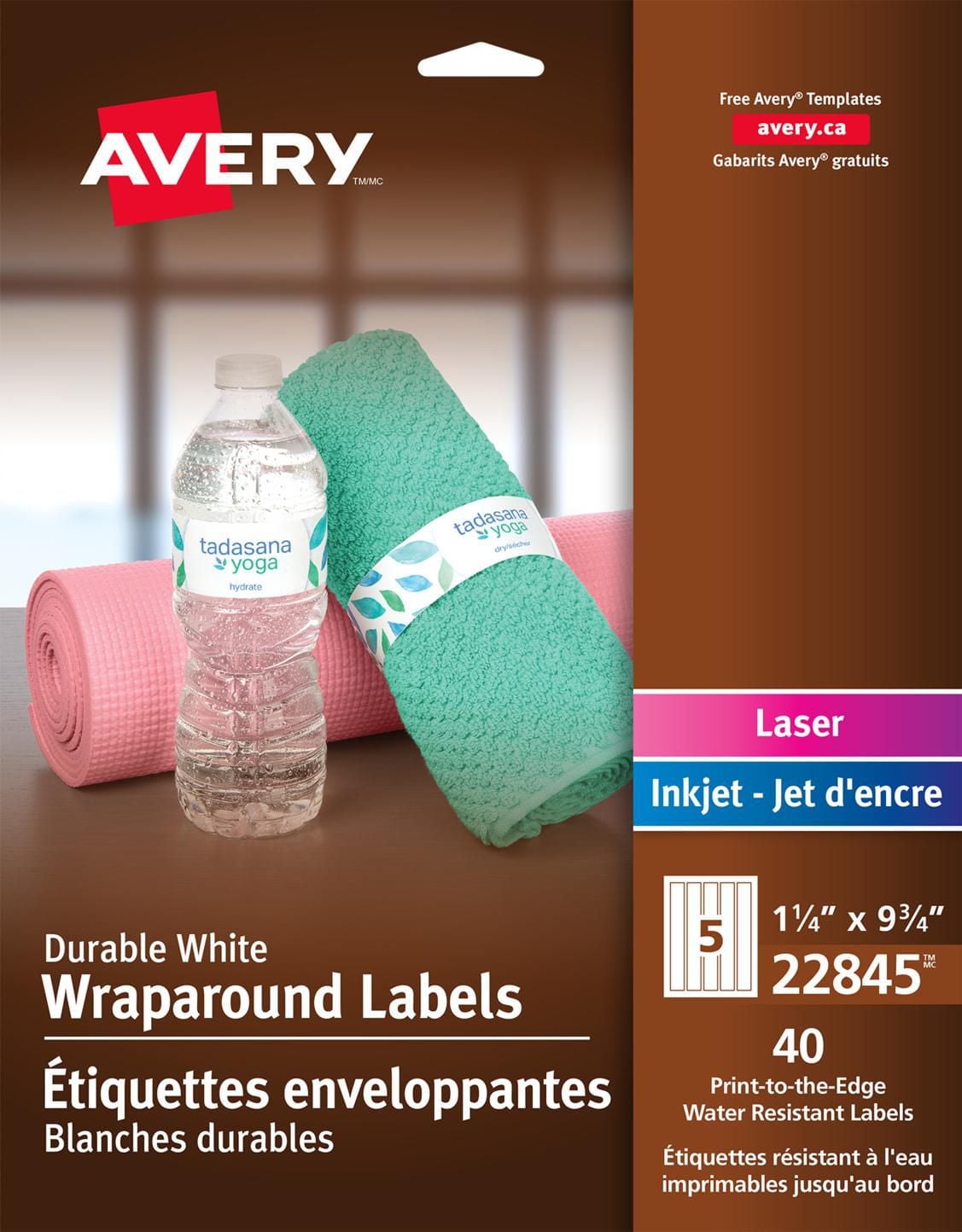 Avery Durable White Wraparound Labels, 9¾" x 1¼",  for Laser and Inkjet Printers - 22845