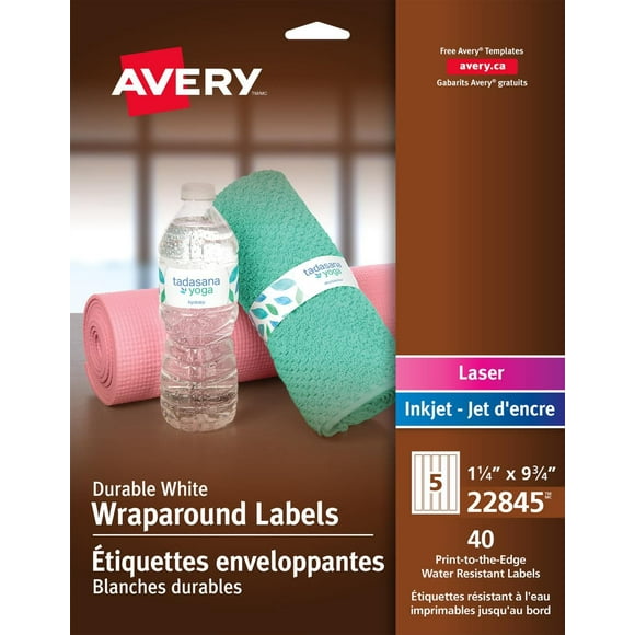 Avery Durable White Wraparound Labels, 9¾" x 1¼", for Laser and Inkjet Printers - 22845