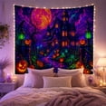 thumbnail image 2 of Haunted House with Glowing Pumpkins on Cobblestone Path Spooky Digital Art for Gothic Decor Fans, Fantastical Halloween Art, Halloween Gift Tapestry Wall Hanging for Bedroom and Living Room, 2 of 7