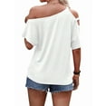 thumbnail image 2 of Women'S Off the Shoulder Top Short Sleeve Cutout Asymmetrical Neck T Shirt White L, 2 of 4