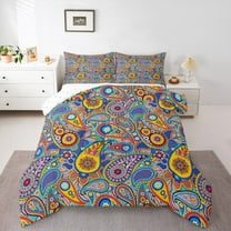Manfei Vintage Groovy Flower Bedding Comforter Set,Paisley Flower Twin Comforter Sets,Hippie Flowers Bohemian Bedding Set For Kids,Luxury Bedroom Decor Reversible,2pcs
